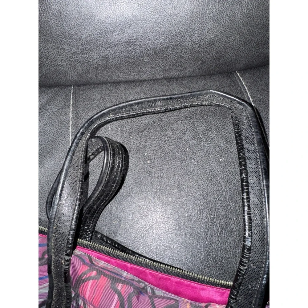 Coach Poppy Plaid Tote Pink Purple Black Zip Silver Hardware Pockets USED!!